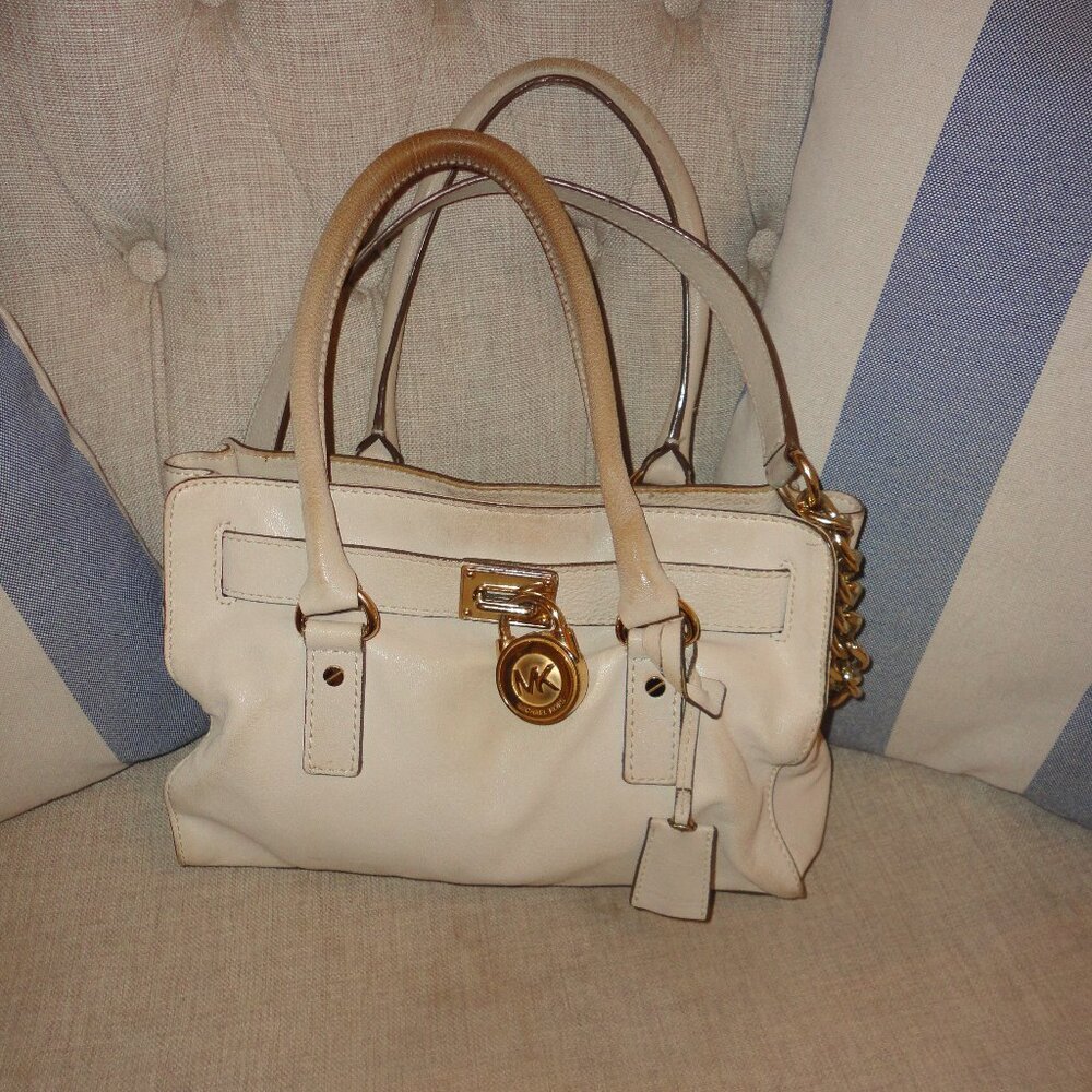 MICHAEL KORS Hamilton White Leather Handbag Tote (AP-1101)